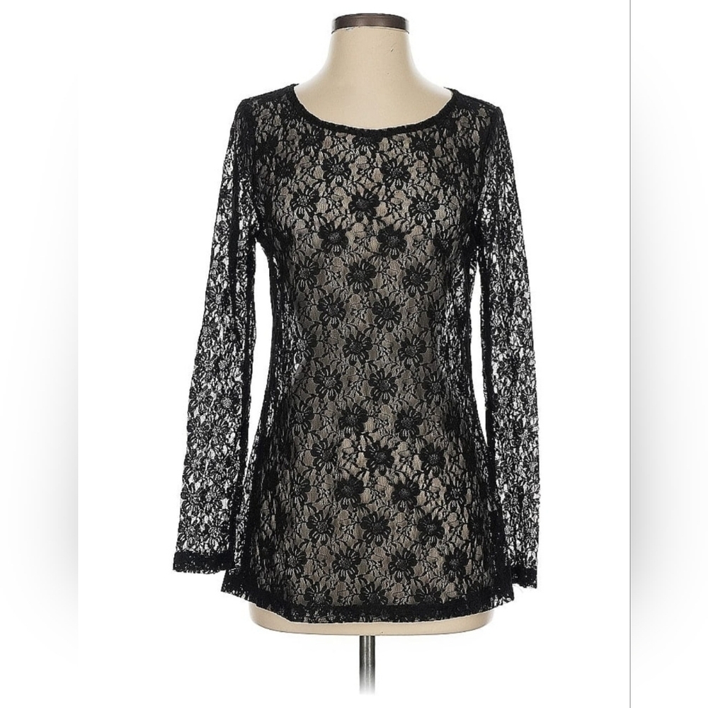 🆕️ Maverick Black Sheer Lace Long Sleeve Shirt Size Medium